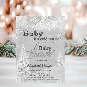 It's Cold Outside Winter Forest Grey Baby Shower Invitation