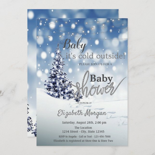 It's Cold Outside Winter Pine Tree Baby Shower Invitation (Front/Back)