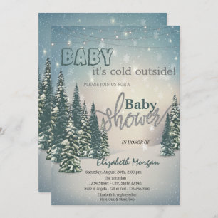 It's Cold Outside Winter Pine Trees Baby Shower Invitation