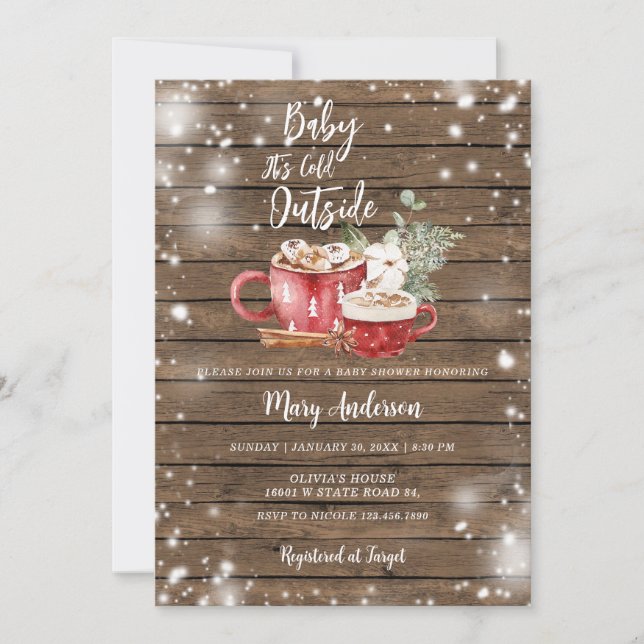 It's Cold Outside Winter Rustic Wood Baby Shower Invitation (Front)