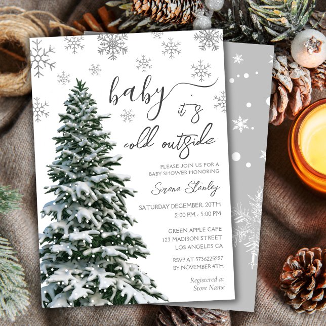 It's Cold Outside | Winter Tree Grey Baby Shower Invitation (Creator Uploaded)