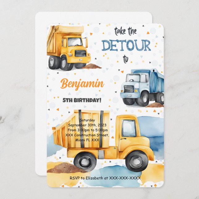 It's Construction Birthday  Invitation (Front/Back)