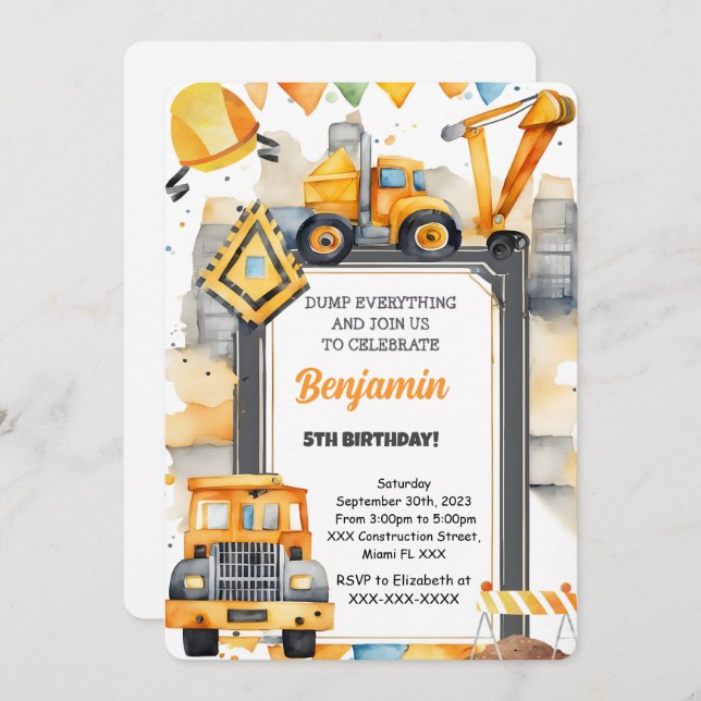It's Construction Birthday  Invitation (Front/Back)