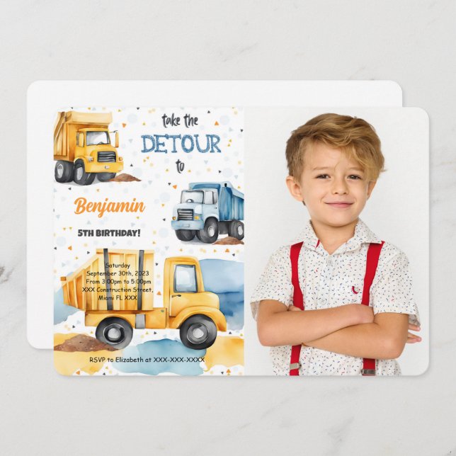 It's Construction Birthday Photo Invitation (Front/Back)