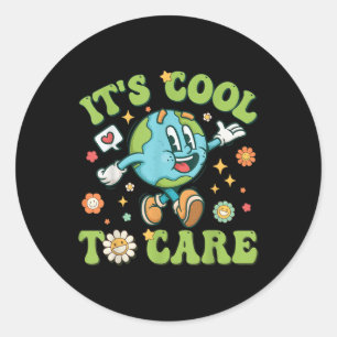 Its Cool To Care Earth Day 2024 Retro Groovy Teach Classic Round Sticker