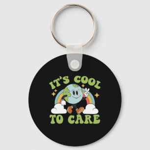 It's Cool To Care Earth Day Groovy 70s Retro Trend Key Ring