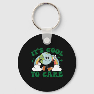 It's Cool To Care Earth Day Groovy 70s Retro Trend Key Ring