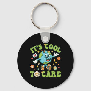 It's Cool To Care Earth Day Retro Groovy Teacher K Key Ring