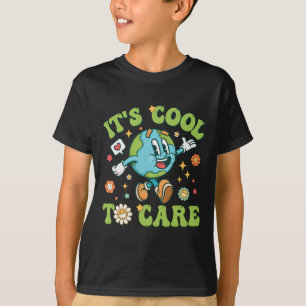 It's Cool To Care Earth Day Retro Groovy Teacher K T-Shirt