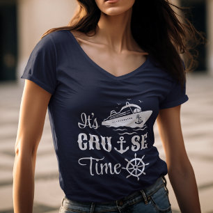 It's Cruise Time White Typography Women's V-neck T-Shirt