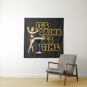 It's Drink 'O Time! Pin-Up Lady Next To A Glass Of Tapestry