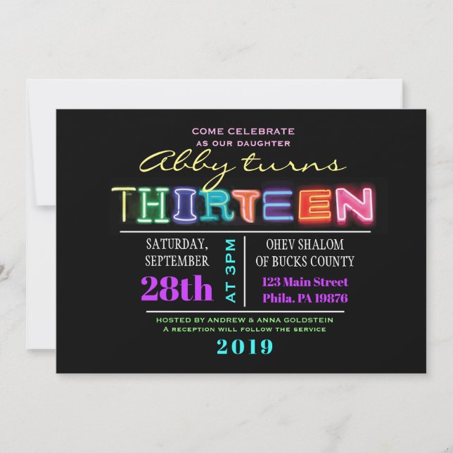IT'S ELECTRIC! NEON Birthday Thirteen Invitation (Front)