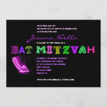 IT'S ELECTRIC! NEON SIGN Bat Mitzvah Invitation