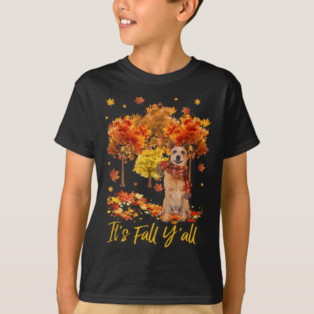 It's Fall Yall Australian Cattle Dog Tree Pumpkin  T-Shirt (Front)