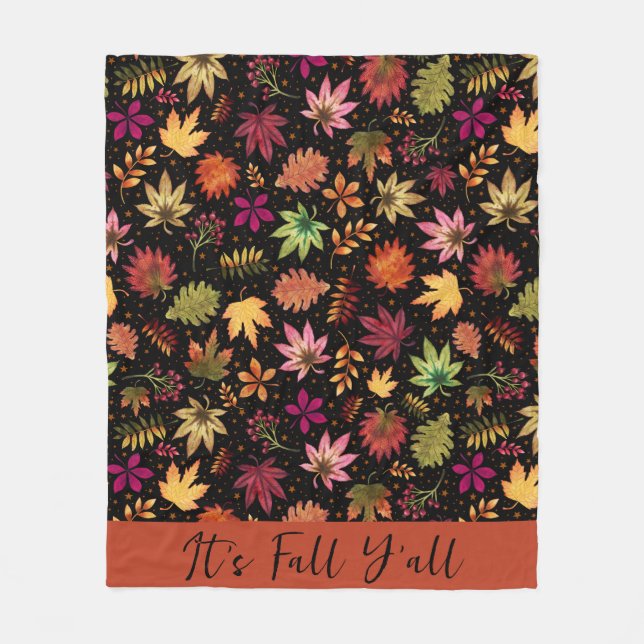 It's Fall Yall Autumn Leaves Thanksgiving Pattern Fleece Blanket (Front)