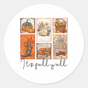 It's Fall Y'all Autumn Pumpkin Season Halloween Th Classic Round Sticker