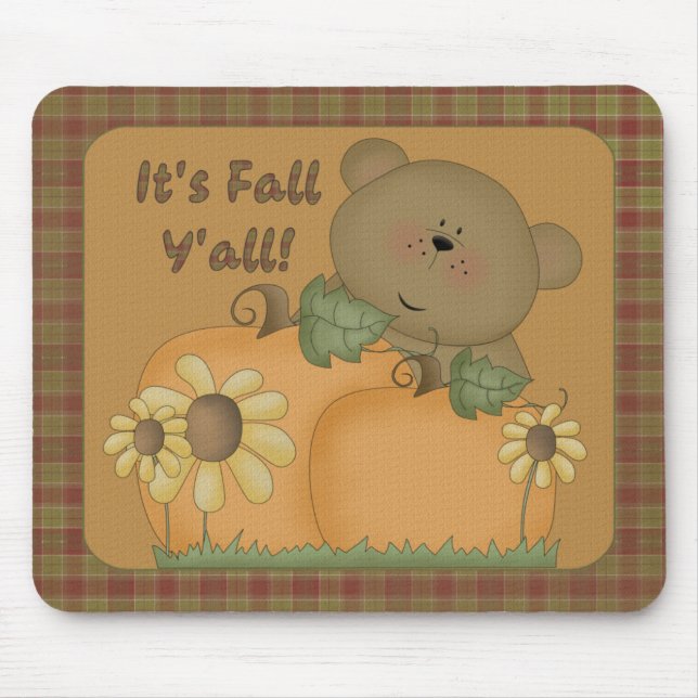 "It's Fall Y'all" Autumn Teddy Bear Mousepad 1 (Front)