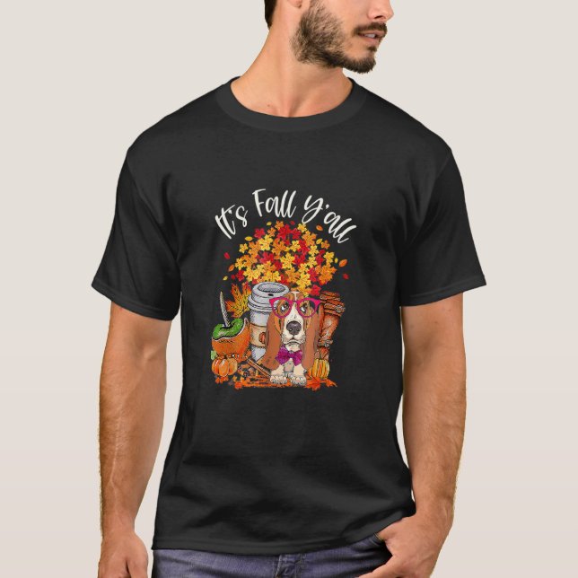 It's Fall Y'all Basset Hound Pumpkin Fall Autumn T-Shirt (Front)