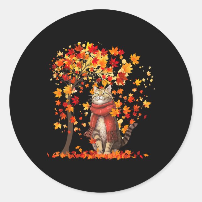 It's Fall Y'all Cat Leaf Fall Tree Hello Autumn Th Classic Round Sticker (Front)