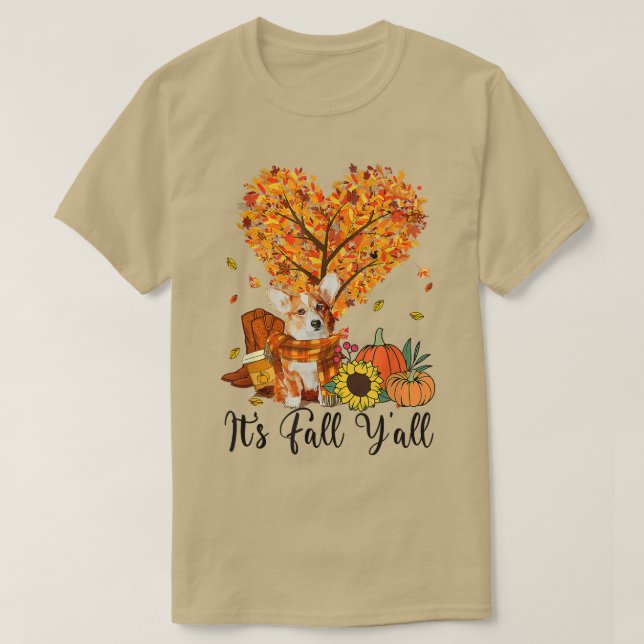 Its Fall Yall Corgi Dog Lovers Thanksgiving Hallow T-Shirt (Design Front)