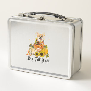It's Fall Y'all Corgi Pumpkin Thanksgiving Metal Lunch Box