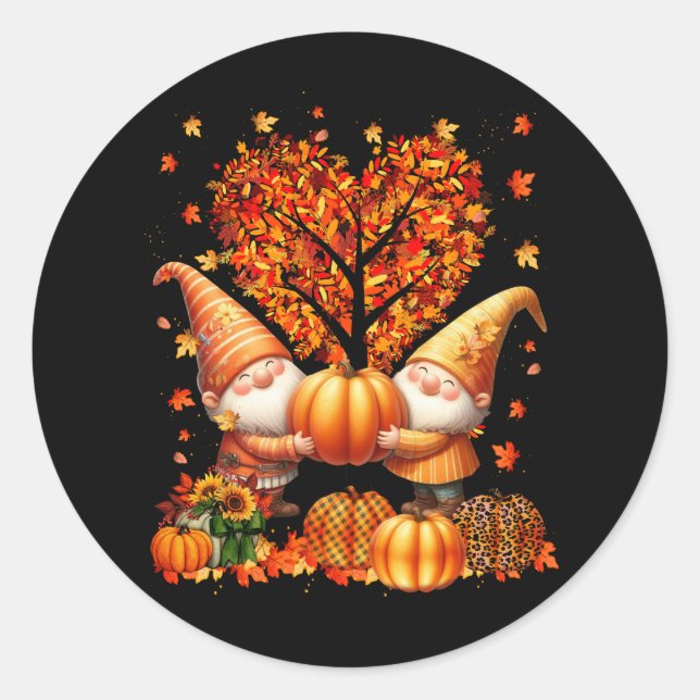 It's Fall Y'all Cute Gnomes Pumpkin Autumn Tree Fa Classic Round Sticker (Front)