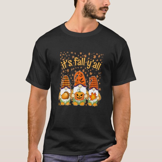 It's Fall Y'all Cute Gnomes Pumpkin Autumn Tree Fa T-Shirt (Front)
