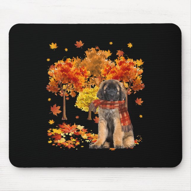 It's Fall Y'all Cute Leonberger Autumn Tree Fall L Mouse Pad (Front)