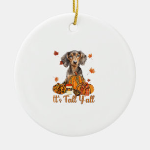Its Fall Y'all Dachshund Dog Fall Scarf Autumn Pum Ceramic Tree Decoration