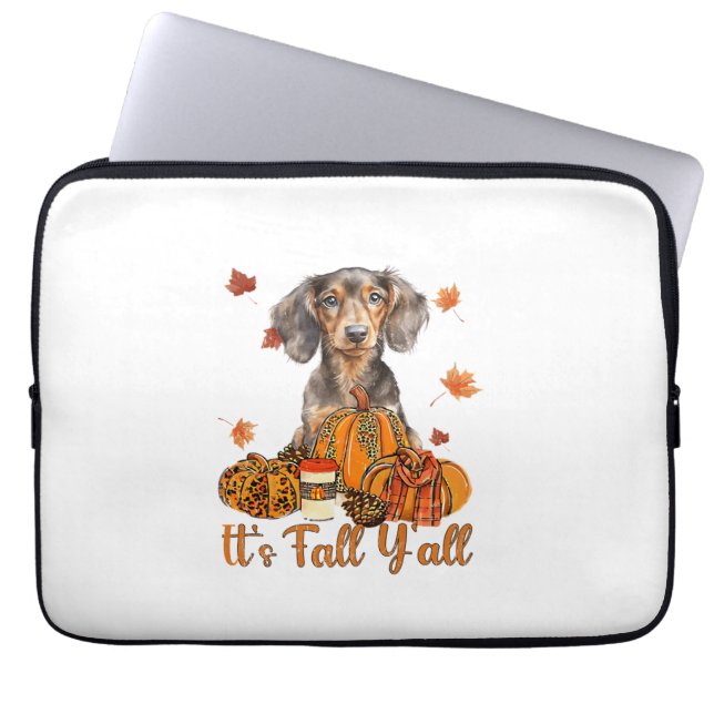 Its Fall Y'all Dachshund Dog Fall Scarf Autumn Pum Laptop Sleeve (Front)
