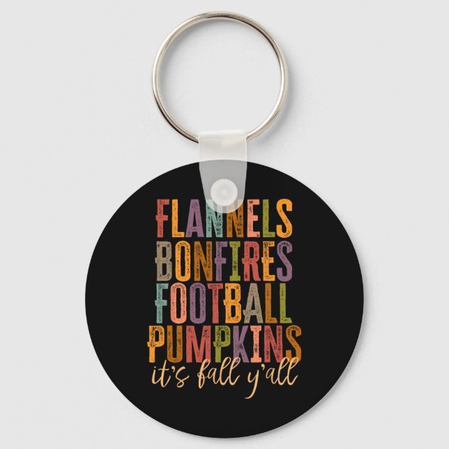It's Fall Y'all Flannels Bonfires Football Pumpkin Key Ring (Front)