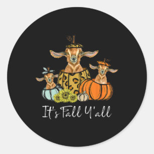 It's Fall Y'all Goat Animal Leopard Pumpkin Fallin Classic Round Sticker