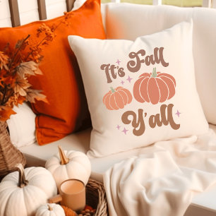 It's Fall Y'all Groovy Retro Pumpkin Cushion