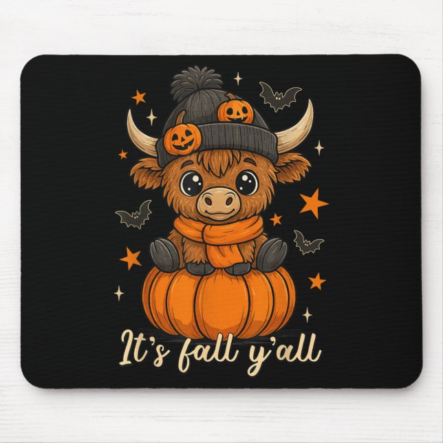 Its Fall Yall Highland Cow Pumpkin Fall Cow Thanks Mouse Pad (Front)