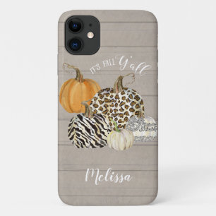 Its Fall Y'all Leopard Zebra Pumpkins w Grey Wood Case-Mate iPhone Case