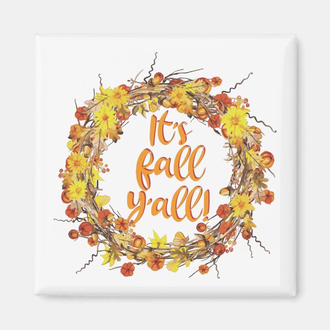 It's Fall Y'all Orange Autumn Leaves Magnet (Front)