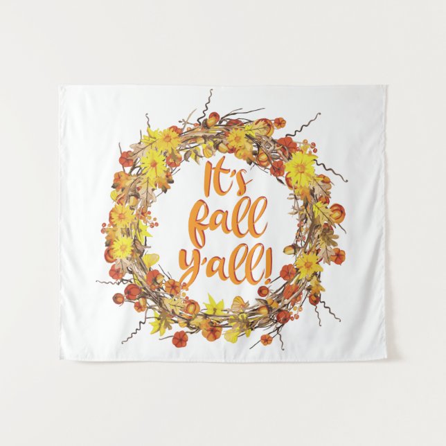 It's Fall Y'all Orange Autumn Leaves Tapestry (Front (Horizontal))