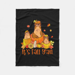 It's Fall Y'all Otters Pumpkin Outfit For Fall Sea Fleece Blanket