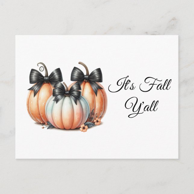 It's Fall Y'all: Pastel Pumpkins Holiday Postcard (Front)