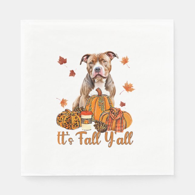 It's Fall Y'all Pitbull Dog Fall Scarf Autumn Pump Napkin (Front)