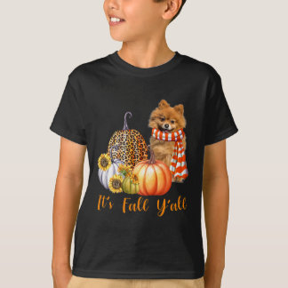 It's Fall Y'all Pomeranian Dog Leopard Pumpkin Fal T-Shirt