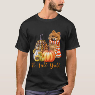 It's Fall Y'all Pomeranian Dog Leopard Pumpkin Fal T-Shirt