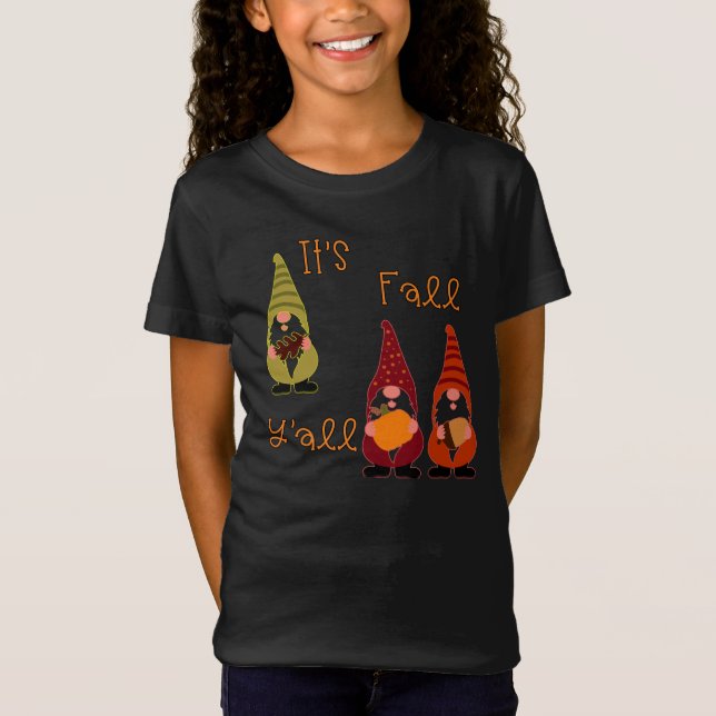 It's Fall Y'all Pumpkin Gnome Autumn Tree T-Shirt (Front)
