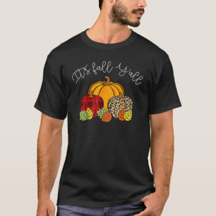 It's Fall Yall Pumpkin Leopard Halloween Autumn Th T-Shirt