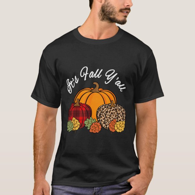 Its Fall Yall Pumpkin Leopard Print Autumn Thanksg T-Shirt (Front)