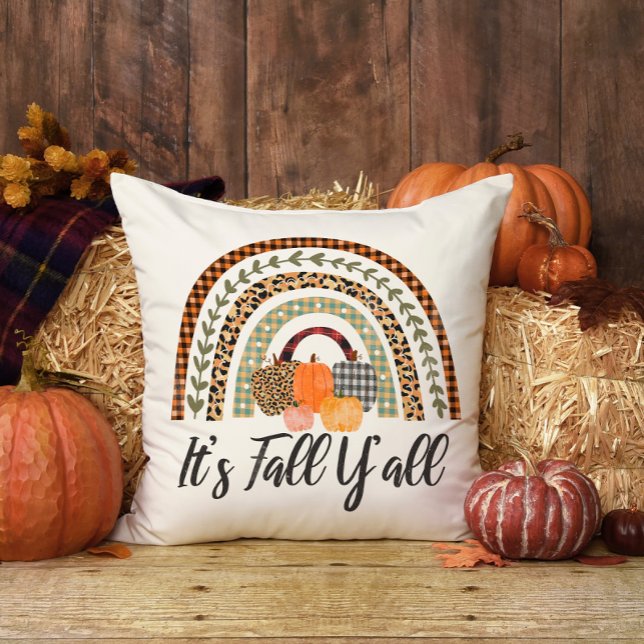 Its Fall Yall Rainbow Orange Plaid Fun Fall Cushion (Creator Uploaded)