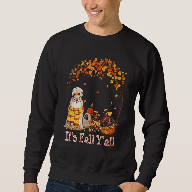 It's Fall Y'all Shih Tzu Bike Pumpkin Spice Autumn Sweatshirt (Front)