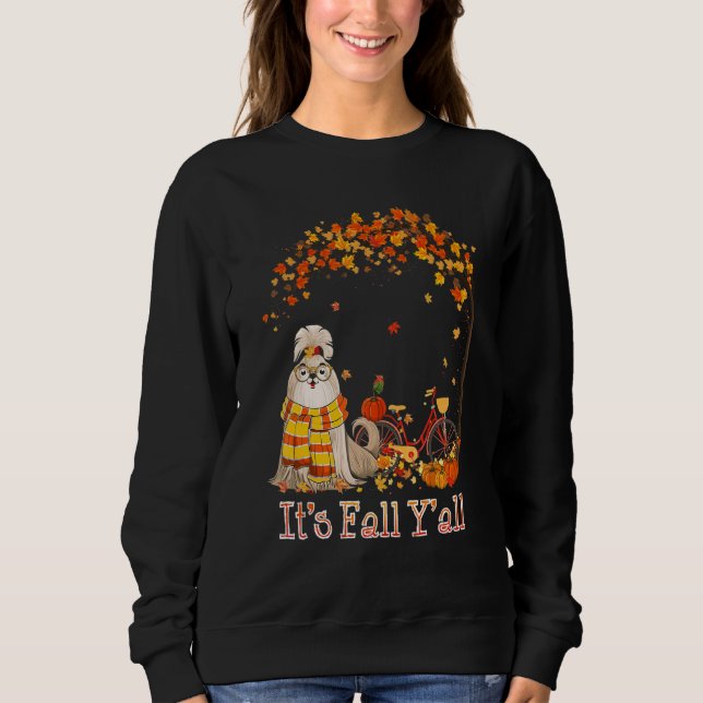 It's Fall Y'all Shih Tzu Bike Pumpkin Spice Autumn Sweatshirt (Front)