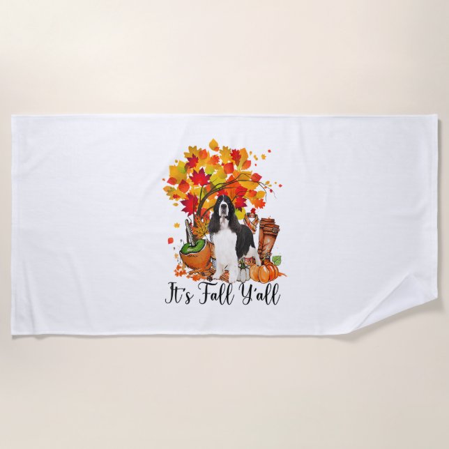 It's Fall Y'all Springer Spaniel Dog Halloween Tha Beach Towel (Front)