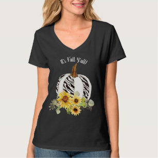 Its Fall Y'all! Sunflower Pumpkins Zebra Striped T-Shirt